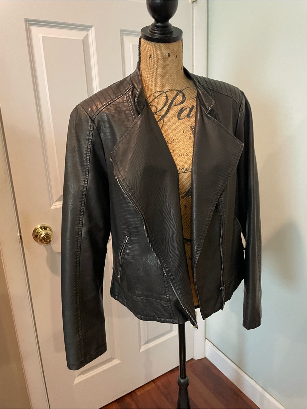 G by Giuliana Black Faux Leather Asymmetrical Jacket